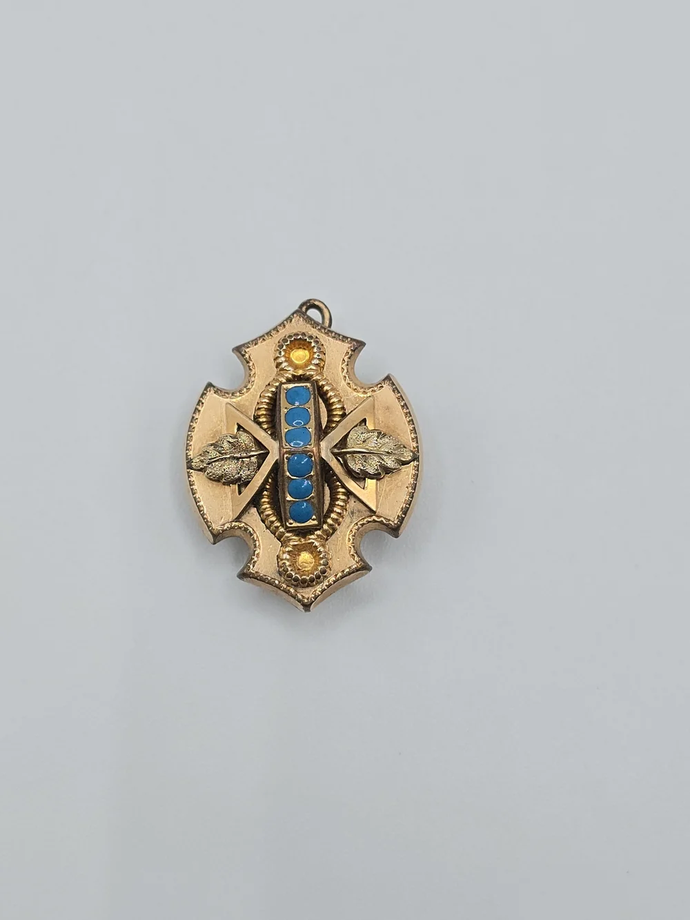 Antique Victorian Watch Chain Slide Etruscan Revival Blue Enamel Gilt 1-1/8